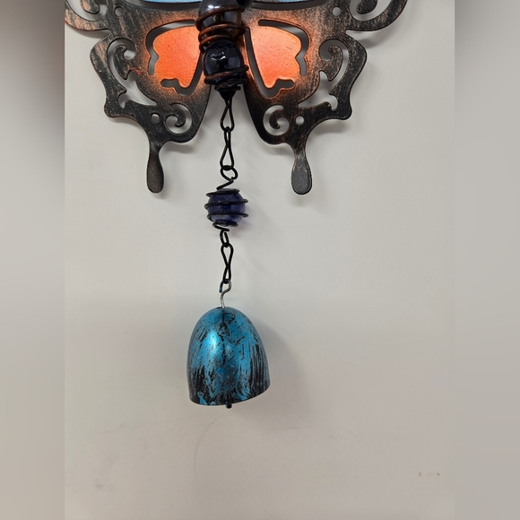 Metal Butterfly Windchime Bell Decorative Marbles Blue Orange Black Cut Out - Picture 4 of 11